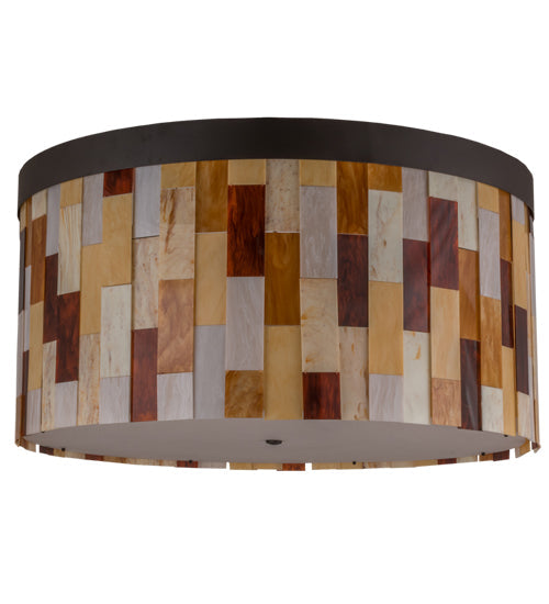 Meyda Lighting Cilindro 47" 6-Light Oil Rubbed Bronze Calico Flush Mount Light With Calico Idalight Panels Shade