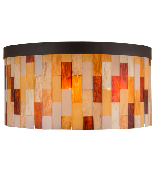 Meyda Lighting Cilindro 47" 6-Light Oil Rubbed Bronze Calico Flush Mount Light With Calico Idalight Panels Shade
