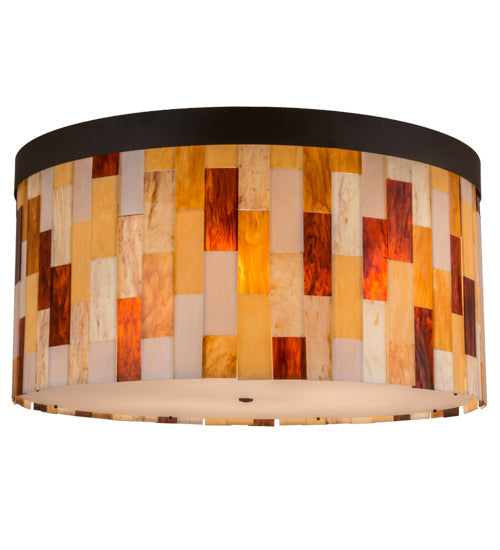 Meyda Lighting Cilindro 47" 6-Light Oil Rubbed Bronze Calico Flush Mount Light With Calico Idalight Panels Shade