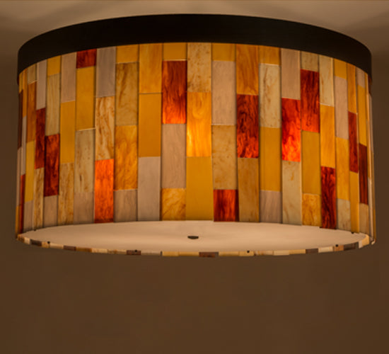 Meyda Lighting Cilindro 47" 6-Light Oil Rubbed Bronze Calico Flush Mount Light With Multi-Colored Shade Glass