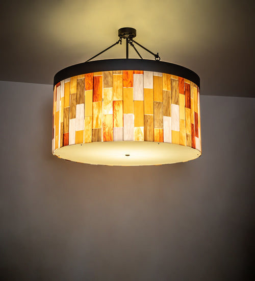 Meyda Lighting Cilindro 47" 6-Light Oil Rubbed Bronze Calico Semi-flush Mount Light With Multi-Colored Shade Glass