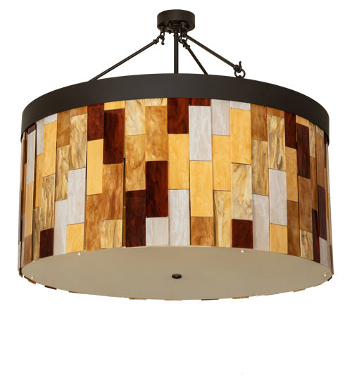 Meyda Lighting Cilindro 47" 6-Light Oil Rubbed Bronze Calico Semi-flush Mount Light With Multi-Colored Shade Glass
