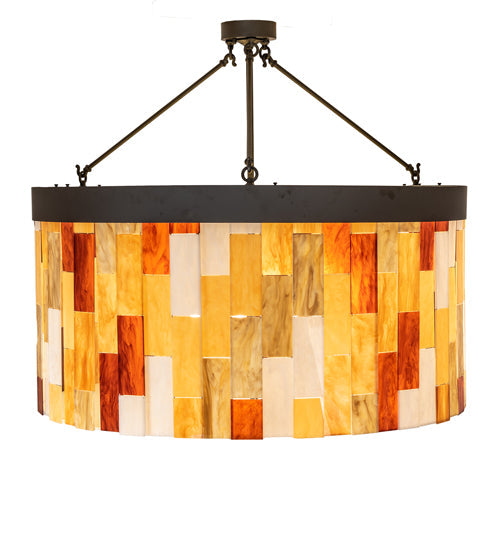 Meyda Lighting Cilindro 47" 6-Light Oil Rubbed Bronze Calico Semi-flush Mount Light With Multi-Colored Shade Glass