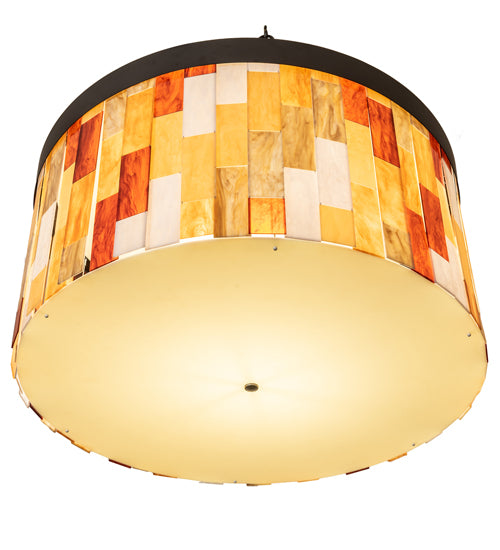 Meyda Lighting Cilindro 47" 6-Light Oil Rubbed Bronze Calico Semi-flush Mount Light With Multi-Colored Shade Glass