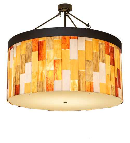 Meyda Lighting Cilindro 47" 6-Light Oil Rubbed Bronze Calico Semi-flush Mount Light With Multi-Colored Shade Glass