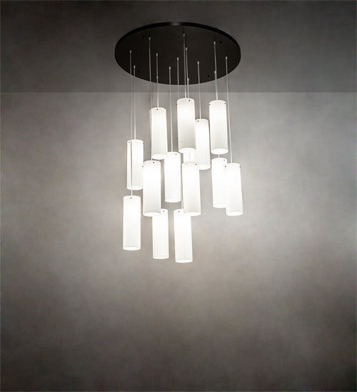 Meyda Lighting Cilindro 48" 14-Light Bronze Cascading Pendant Light With White Statuario Idalight Shade
