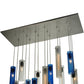 Meyda Lighting Cilindro 48" 15-Light Nickel Cascading Pendant Light With Blue and Clear Shade Glass