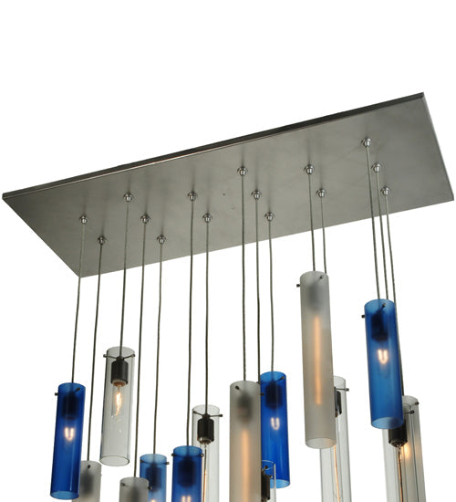 Meyda Lighting Cilindro 48" 15-Light Nickel Cascading Pendant Light With Blue and Clear Shade Glass