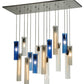 Meyda Lighting Cilindro 48" 15-Light Nickel Cascading Pendant Light With Blue and Clear Shade Glass