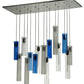 Meyda Lighting Cilindro 48" 15-Light Nickel Cascading Pendant Light With Blue and Clear Shade Glass