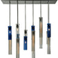 Meyda Lighting Cilindro 48" 15-Light Nickel Cascading Pendant Light With Blue and Clear Shade Glass