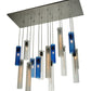 Meyda Lighting Cilindro 48" 15-Light Nickel Cascading Pendant Light With Blue and Clear Shade Glass