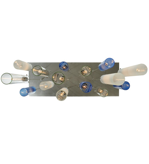 Meyda Lighting Cilindro 48" 15-Light Nickel Cascading Pendant Light With Blue and Clear Shade Glass
