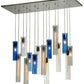 Meyda Lighting Cilindro 48" 15-Light Nickel Cascading Pendant Light With Blue and Clear Shade Glass