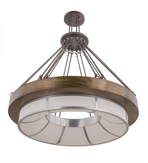 Meyda Lighting Cilindro 48" 16-Light Antique Copper And Pewter Ventura Pendant Light With Linen Textrene Shade