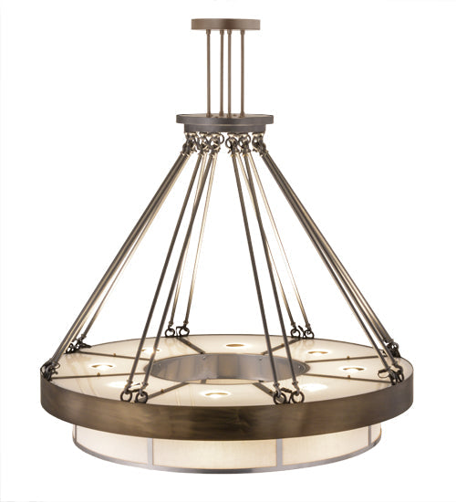 Meyda Lighting Cilindro 48" 16-Light Antique Copper And Pewter Ventura Pendant Light With Linen Textrene Shade