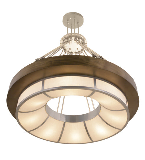 Meyda Lighting Cilindro 48" 16-Light Antique Copper And Pewter Ventura Pendant Light With Linen Textrene Shade