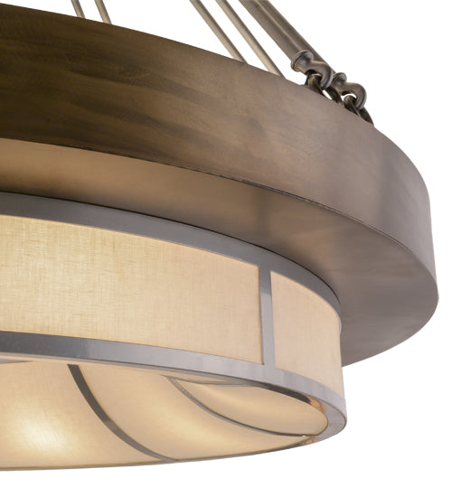 Meyda Lighting Cilindro 48" 16-Light Antique Copper And Pewter Ventura Pendant Light With Linen Textrene Shade
