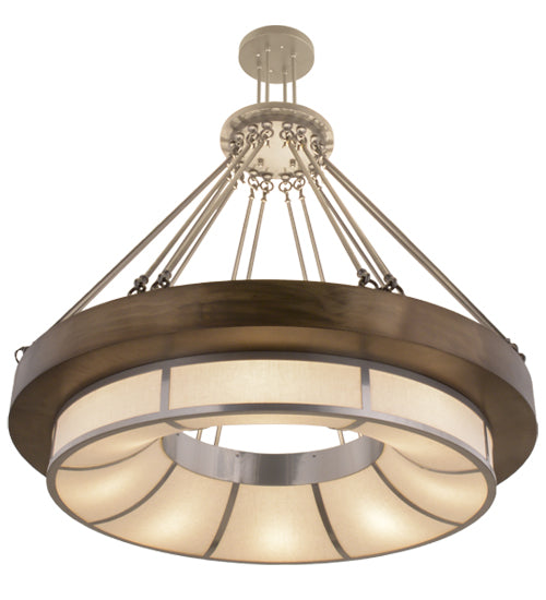 Meyda Lighting Cilindro 48" 16-Light Antique Copper And Pewter Ventura Pendant Light With Linen Textrene Shade