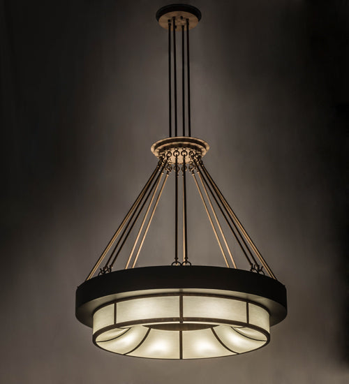 Meyda Lighting Cilindro 48" 16-Light Timeless Bronze Cortez Gold & Timeless Bronze Ventura Pendant Light With White Eggshel Textrene Shade