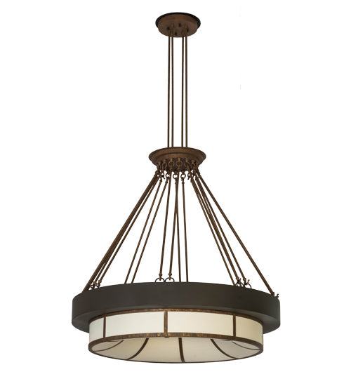 Meyda Lighting Cilindro 48" 16-Light Timeless Bronze Cortez Gold & Timeless Bronze Ventura Pendant Light With White Eggshel Textrene Shade