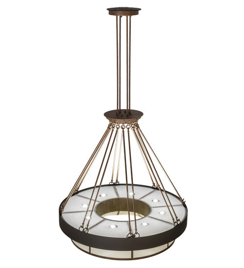Meyda Lighting Cilindro 48" 16-Light Timeless Bronze Cortez Gold & Timeless Bronze Ventura Pendant Light With White Eggshel Textrene Shade