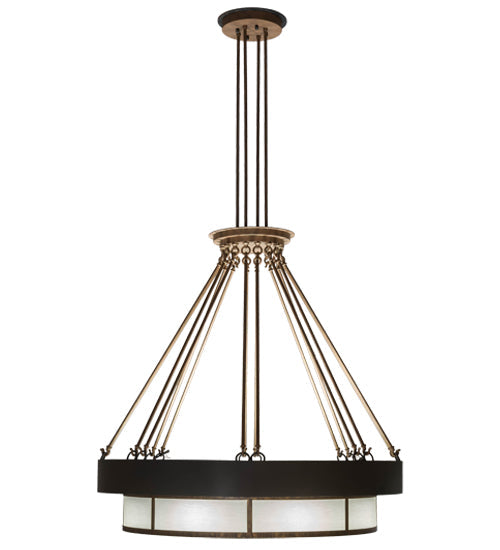Meyda Lighting Cilindro 48" 16-Light Timeless Bronze Cortez Gold & Timeless Bronze Ventura Pendant Light With White Eggshel Textrene Shade