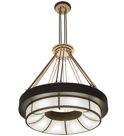 Meyda Lighting Cilindro 48" 16-Light Timeless Bronze Cortez Gold & Timeless Bronze Ventura Pendant Light With White Eggshel Textrene Shade