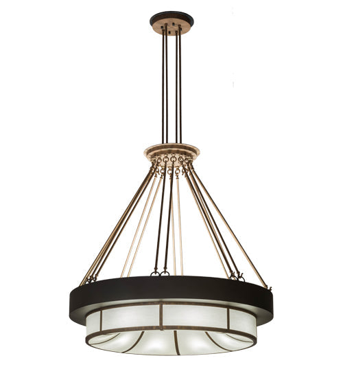 Meyda Lighting Cilindro 48" 16-Light Timeless Bronze Cortez Gold & Timeless Bronze Ventura Pendant Light With White Eggshel Textrene Shade