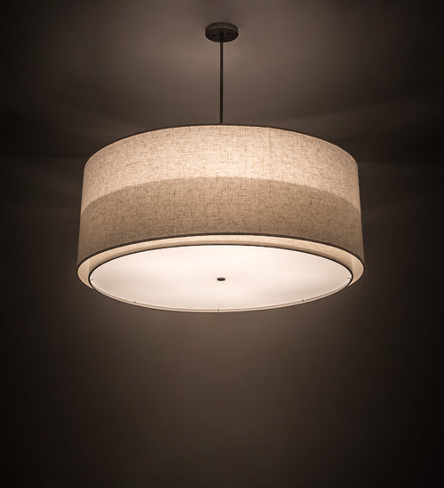 Meyda Lighting Cilindro 48" 5-Light 2-Tier Nickel Pendant Light With Beige Textrene & White Statuario Idalight Shade