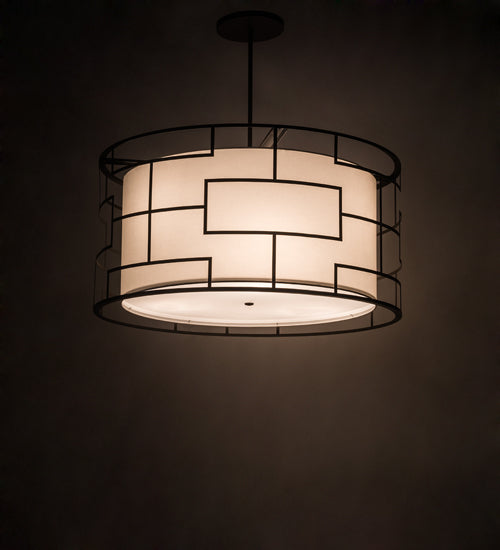 Meyda Lighting Cilindro 48" 6-Light Bronze Mosaic Pendant Light With Cream Textrene & Statuario Idalight Shade