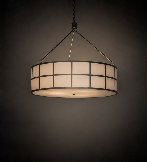 Meyda Lighting Cilindro 48" 6-Light Nickel Barnabas Pendant Light With Laura White & Statuario Idalight Shade