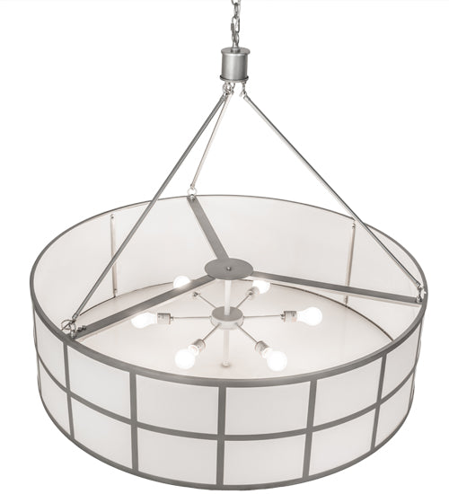 Meyda Lighting Cilindro 48" 6-Light Nickel Barnabas Pendant Light With Laura White & Statuario Idalight Shade