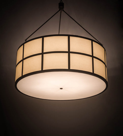 Meyda Lighting Cilindro 48" 6-Light Timeless Bronze Semi-flush Mount Light With Laura Beige Textrene Shade