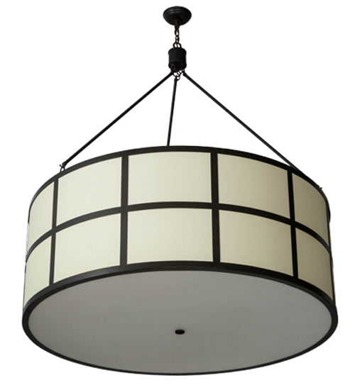 Meyda Lighting Cilindro 48" 6-Light Timeless Bronze Semi-flush Mount Light With Laura Beige Textrene Shade