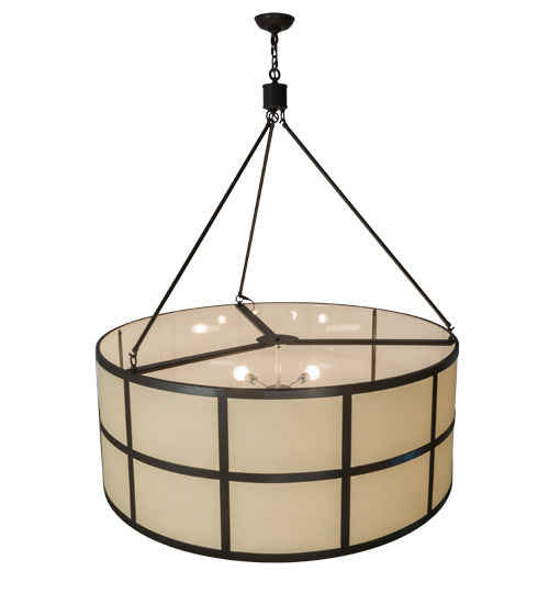 Meyda Lighting Cilindro 48" 6-Light Timeless Bronze Semi-flush Mount Light With Laura Beige Textrene Shade