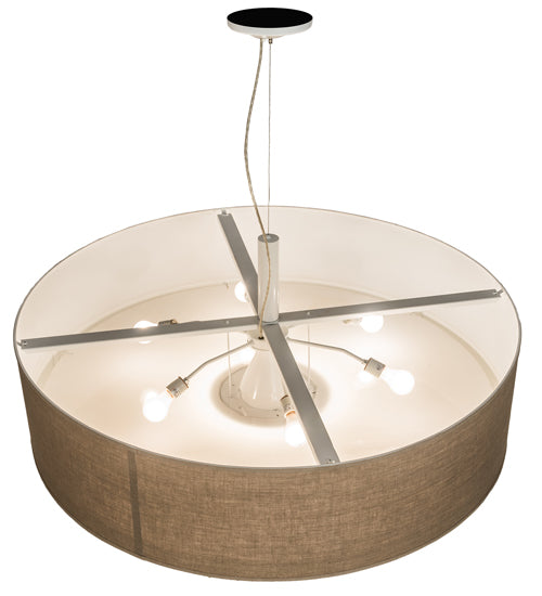 Meyda Lighting Cilindro 48" 7-Light White Pendant Light With Off White Textrene & White Statuario Idalight Shade