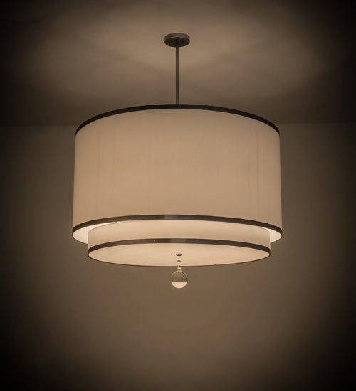 Meyda Lighting Cilindro 48" 8-Light 2-Tier Nickel Powder Coat Pendant Light With White Textrene Shade