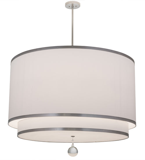 Meyda Lighting Cilindro 48" 8-Light 2-Tier Nickel Powder Coat Pendant Light With White Textrene Shade