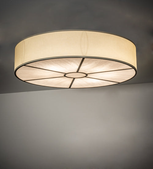 Meyda Lighting Cilindro 48" 8-Light Antique Silver Flush Mount Light With Laura Beige Textrene & Whitestone Idalight Shade