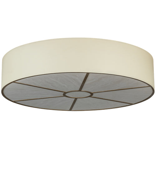 Meyda Lighting Cilindro 48" 8-Light Antique Silver Flush Mount Light With Laura Beige Textrene & Whitestone Idalight Shade