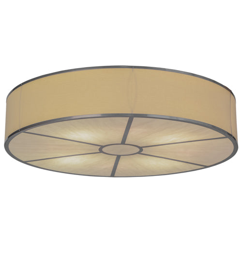 Meyda Lighting Cilindro 48" 8-Light Nickel Flush Mount Light With Beige Natural Textrene Shade