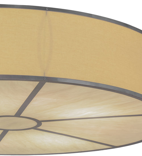 Meyda Lighting Cilindro 48" 8-Light Nickel Flush Mount Light With Beige Natural Textrene Shade