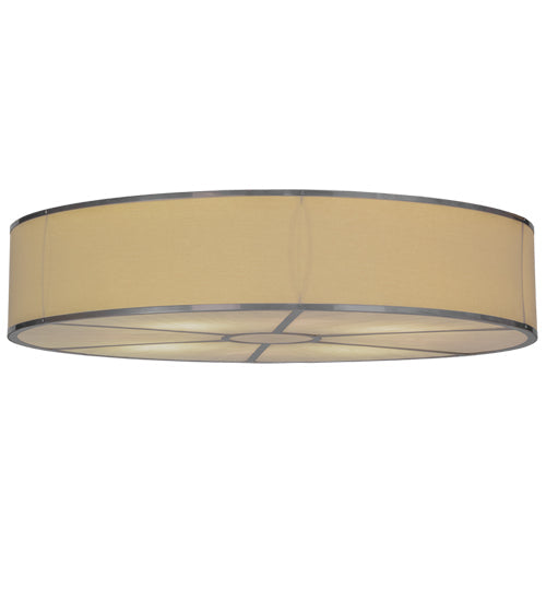 Meyda Lighting Cilindro 48" 8-Light Nickel Flush Mount Light With Beige Natural Textrene Shade