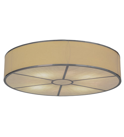 Meyda Lighting Cilindro 48" 8-Light Nickel Flush Mount Light With Natural Linen Shade