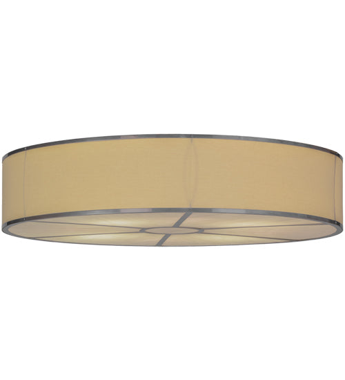 Meyda Lighting Cilindro 48" 8-Light Nickel Flush Mount Light With Natural Linen Shade