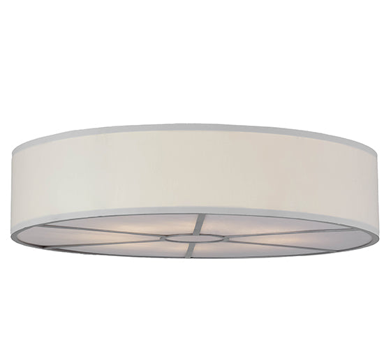 Meyda Lighting Cilindro 48" 8-Light Nickel Flush Mount Light With White Textrene Shade