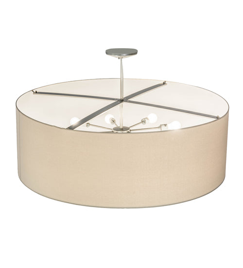 Meyda Lighting Cilindro 48" 8-Light Nickel Pendant Light With Beige Natural Textrene Shade