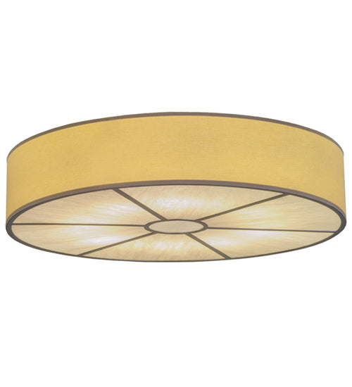 Meyda Lighting Cilindro 48" 8-Light Nickel Powder Coat Flush Mount Light With Beige Natural Textrene & Whitestone Idalight Shade