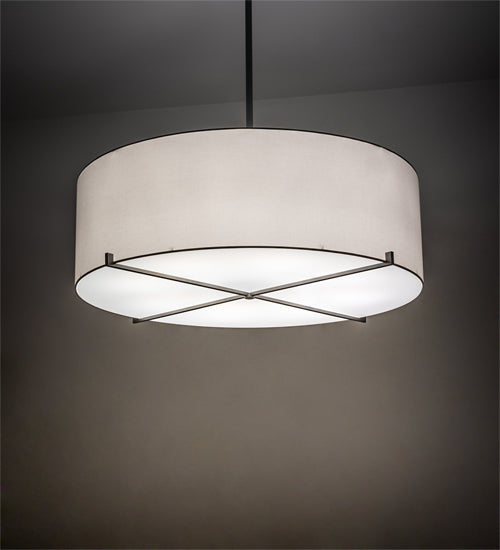 Meyda Lighting Cilindro 48" 8-Light Nickel Structure Pendant Light With White Laura Textrene & Statuario Idalight Shade